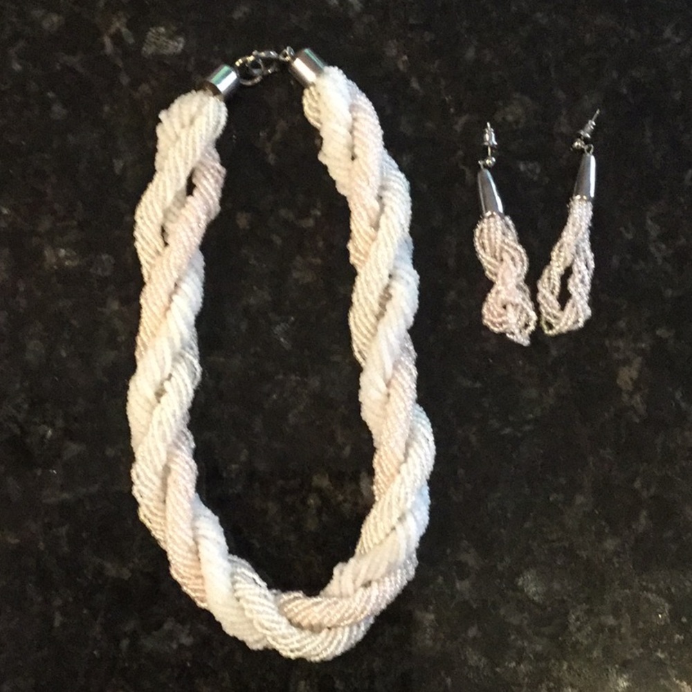 Glass bead braided necklace and earrings